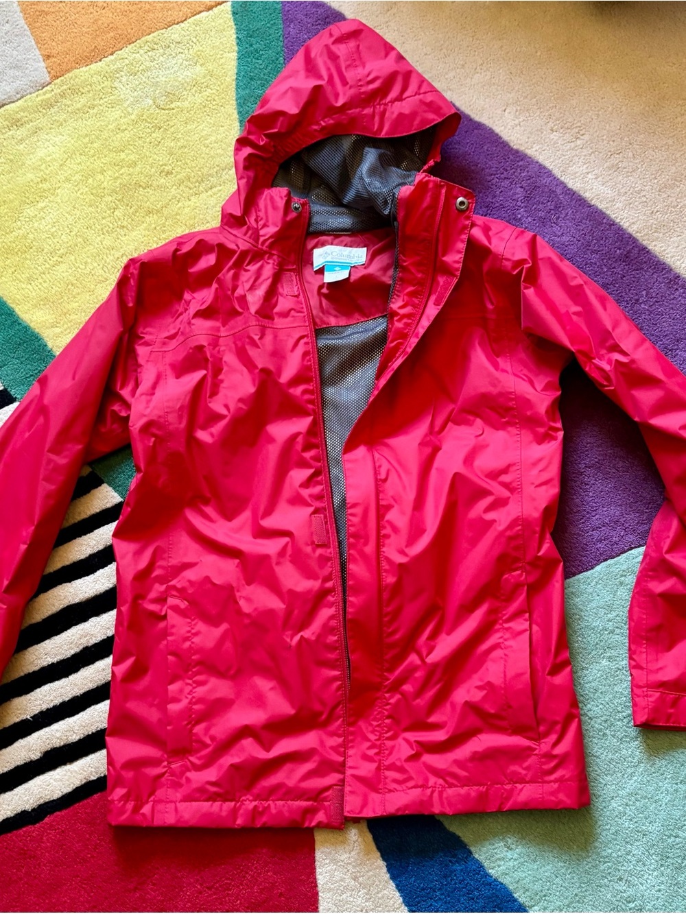 Girls' Waterproof Hooded Raincoat in Bright Pink